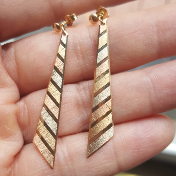 14k tricolor gold post earrings - Picture 2 of 7